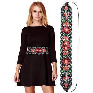 2364 Women Embroidered Mexican Belt For Dress Floral Traditional Fiesta
